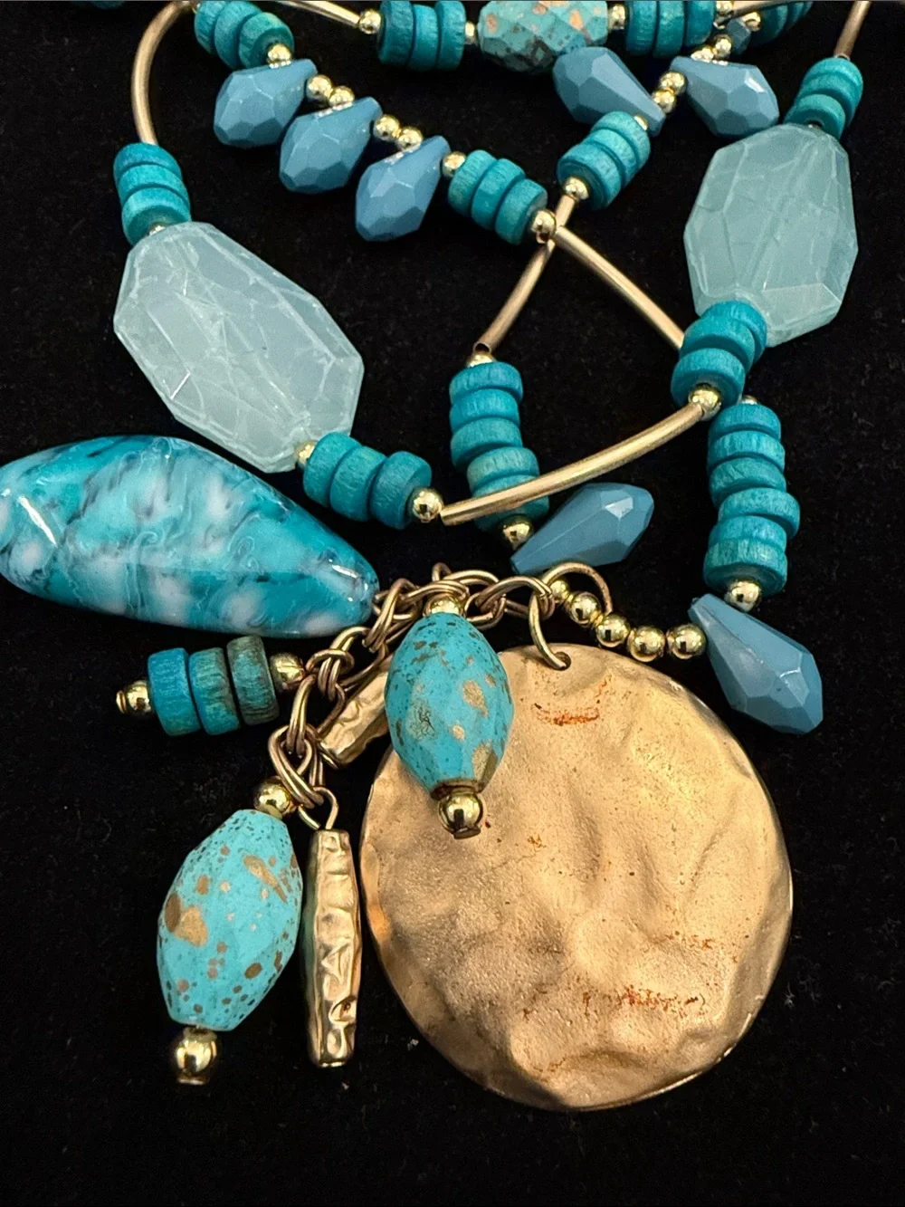 18” Turquoise Beaded Triple Strand Statement Necklace